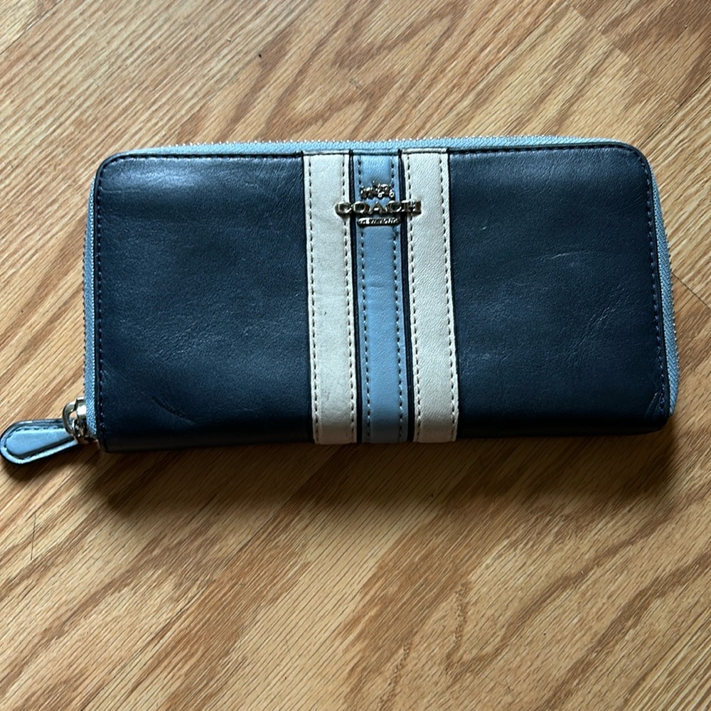 Coach Varsity Striped Zip Around Wallet